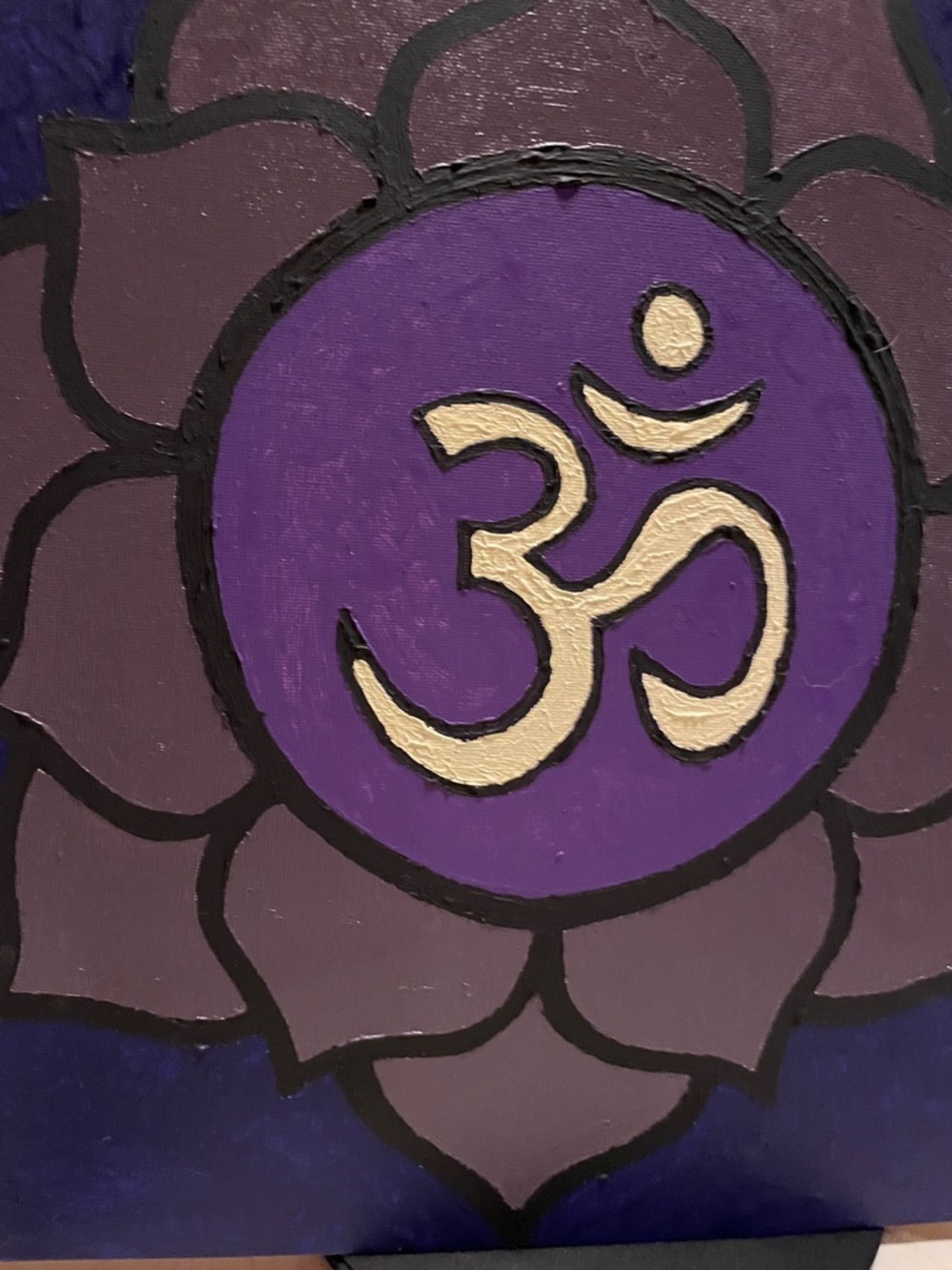 Chakra Lotus Om Canvas Art - Purple and Gold Spiritual Wall Accent